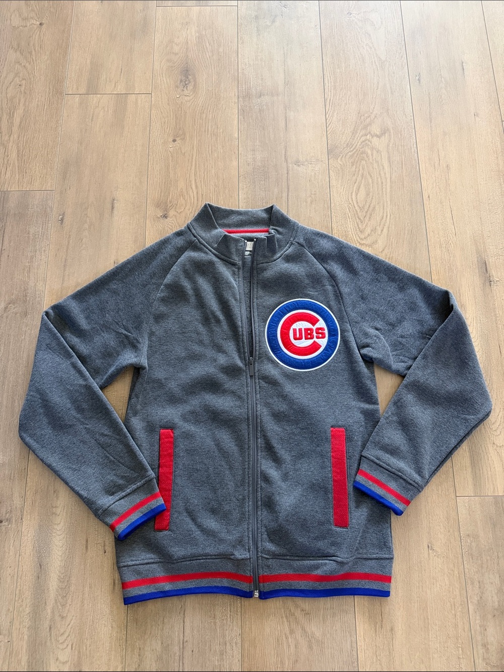 Chicago Cubs Genuine Merchandise Men's Full Zip Jacket Size S Grey Blue Red EUC